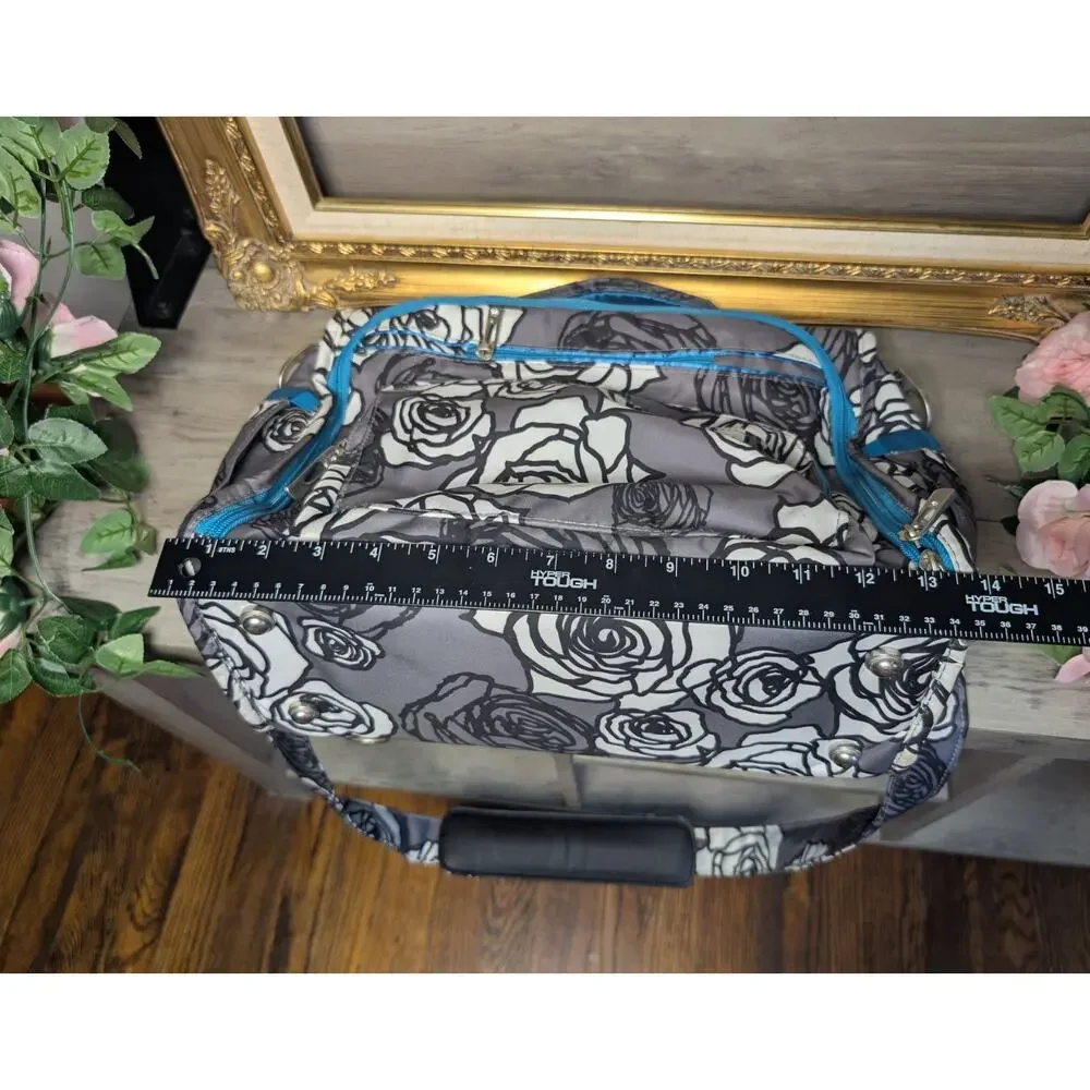 Ju-Ju-Be Gray Rose Floral Diaper Bag w/ Changing Pad Large Baby Travel Bag
